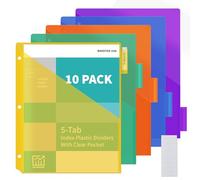 Binditek Lot de 10 intercalaires en plastique avec poche avant, intercalaires de poche insérables à 5 onglets pour classeurs à 3 anneaux, format lettre, multicolore, pour étudiants et collègues de