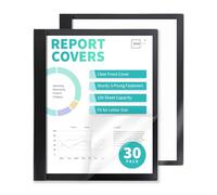 Binditek Lot de 30 protège-rapports transparents avec 3 broches, capacité de 100 feuilles, en plastique robuste avec couverture arrière noire, 3 attaches métalliques, pour format lettre, fournitures