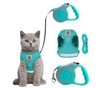 Bindokun Ensemble Harnais et Laisse pour Chat, Harnais Anti-fuite pour Chaton avec Laisse pour Chat, Laisse Rétractable Automatique de 5 m / 16,4 pi pour Jardin, Gilet Réfléchissant Réglable et Doux