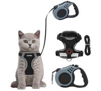 Bindokun Ensemble Harnais pour Chat et Laisse - Harnais pour Chaton Anti-fuite avec Laisse pour Chat, Laisse Rétractable Automatique de 5M/16.4 Ft pour Jardin, Gilet Réfléchissant Réglable et Doux