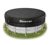 Binecer Bâche de piscine ronde de 3,7 m, bâche solaire pour piscine hors sol avec bandes réfléchissantes, housse de piscine avec cordon de serrage, clous de sol lumineux, revêtement en polyuréthane
