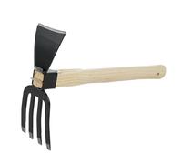 Binette à double usage avec manche court en bois - Outil de jardin portable 2 en 1 - Idéal pour ameublir ou désherber le sol