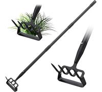 Binette de jardin 2 en 1, 116 cm de long manche pour désherbeur et cultivateur, outil de jardinage ergonomique avec lame tranchante et 4 dents, étrivière en acier au carbone robuste pour désherber