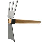 Binette de jardin, fourche à creuser 2 en 1 avec poignée en bois, tête de lame en acier au carbone et fourche à 3 dents utilisée pour désherber, creuser et ameublir le sol pour jardinage jardin