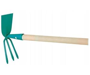 Binette double 3 dents en acier carbone avec manche en bois 118 cm