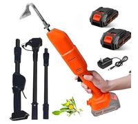Bineuse sans Fil, désherbeuse portative avec 2 Batteries Lithium Rechargeables et Manche télescopique,Outils de Jardinage électriques et râteau, Double Interrupteur de sécurité(Cultivator+Pole)