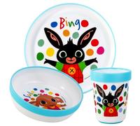 Bing Lot de 3 couverts réutilisables bicolores pour enfants avec assiette, bol et gobelet, sans BPA