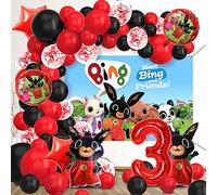 Bing Lot de 70 décorations d'anniversaire pour enfants de 3 ans, ballons Bing de 3 ans, décoration de fête d'anniversaire pour enfants, fournitures de fête d'anniversaire à thème