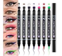 BINGBRUSH Lot de 7 eyeliner liquides double face - Noir extrême - Imperméable - Pointe fine en feutre - Pigment et tampon noirs intenses