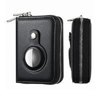 Bingcok Petit portefeuille minimaliste en cuir synthétique pour femme, blocage RFID, petit portefeuille avec support Airtag, portefeuille fin AirTag pour femme, 2-Noir, Portefeuille minimaliste fin avec poche avant