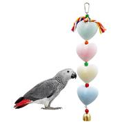 BingegePet Jouet à mâcher minéral en forme de cœur coloré avec clochettes | Broyage du bec et enrichissement de recherche de nourriture pour perroquets d'Amazonie, perruches, calopsittes, conures