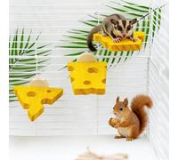 BingegePet Lot de 3 plateformes d'escalade en bois sur le thème du fromage avec kit de montage - Accessoires de cage à plusieurs niveaux pour planeurs à sucre, rats, écureuils et petits grimpeurs