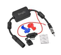 Bingfu Amplificateur Signal Autoradio Antenne pour Radio FM AM Auto Universel, Alimentation 12V Adaptateur DIN Fiche pour Véhicule Camion SUV Audio Radio Stéréo Récepteur Autoradio
