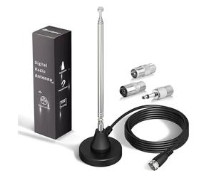 Bingfu Antenne Radio Dab FM Amplifiée Intérieure Télescopique 79 cm 75 ohm | Base Magnétique, Câble 3 m, pour Ampli Tuner FM Dab +, Chaîne HiFi, Home Cinéma, Bose Wave System, Récepteur Stéréo AV Maison