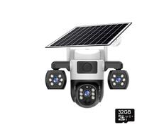 BINGNU Caméras de sécurité, WiFi Security Cameras 3 Lens Screen 10X Zoom Solar Outdoor Camera Waterproof Night Vision CCTV Protection pour la Maison(WiFi Camera 32G)