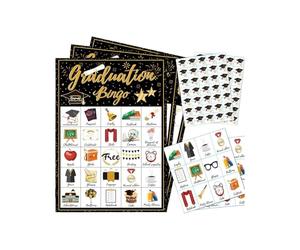 Bingo de remise de diplôme à 24 joueurs - Cartes de jeu de fête, diplôme universitaire avec accessoires favoris, activité interactive avec ensemble imprimable, fournitures de divertissement de