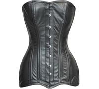 Bingo Sale Corset robuste à baleines en acier pour femme, corset d'entraînement à la taille longue, en cuir véritable noir (FR/ES, Alpha/lettres, S, Taille normale, Taille normale, Noir)