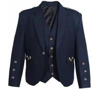 Bingo Sale Veste kilt Crail Argyle en tweed écossais des Highlands pour hommes avec gilet - Veste Argyll 100% laine tweed bleu marine (FR/ES, Numérique, 44, Taille normale, Taille normale, Blue)