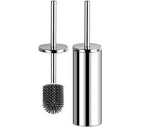 Bingobang Brosse de toilette, brosse WC en silicone et récipient, poignée de couvercle en acier inoxydable, brosse de toilette pour salle de bain avec support à séchage rapide (argenté)