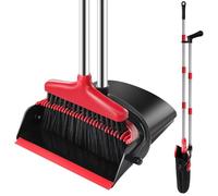 Bingobang Ensemble pelle et balayette à long manche - Ensemble balai et pelle à poussière pour réduire la flexion de la grande pelle à poussière et brosse de balayage (noir/rouge)