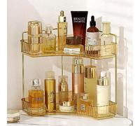 Bingobang Grand plateau de rangement d'angle à 2 niveaux en acrylique pour rouge à lèvres, soins des ongles, parfum, brosse, coiffeuse, chambre, cuisine, salle de bain (doré)