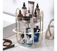 Bingobang Organisateur de maquillage rotatif à 360°, rotatif à 2 niveaux, organiseur de cosmétiques en acrylique, grande étagère de rangement pour parfums, bijoux, chambre, salle de bain (blanc)