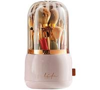 Bingobang Organisateur de pinceaux de maquillage rotatif à 360° avec couvercle anti-poussière,Organisateur de cosmétiques rotatif en acrylique, chambre à coucher, salle de bain (rose)