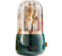 Bingobang Organiseur de pinceaux de maquillage rotatif à 360° avec couvercle anti-poussière,Organiseur de cosmétiques rotatif en acrylique, chambre à coucher, salle de bain (vert foncé)