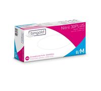 BINGOLD Gants jetables Nitrile 30PLUS, gants nitrile, bleu cobalt, taille M, boîte de 100 gants