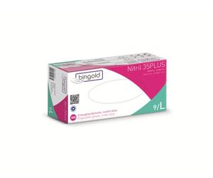 BINGOLD Gants jetables Nitrile 35PLUS, gants nitrile, bleu-violet, taille L, boîte de 100 gants