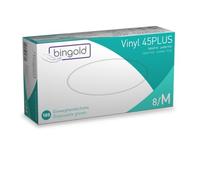 BINGOLD Gants Vinyl 45PLUS transparent, gants jetables en vinyle, taille M