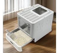 BingoPaw Bac à Litière Chat XXL, Maison de Toilette Fermée en Acier Inoxydable avec Pelle, Repose-Pied Filtrant, Côtés Hauts, sans Odeur pour aux Grands Chats 48.5L x 38.3l x 38.5H cm