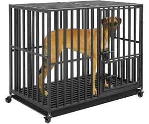 BingoPaw Cage Chien Interieur Solide: Caisse de Transport L sur Roulette Grand Chien Grande Taille - Cages Robuste Extérieur pour Gros Chiens en Métal avec 3 Porte et Plateau Amovible 95x81x57cm