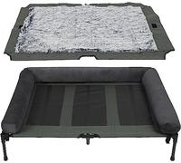 BingoPaw Lit surélevé rafraîchissant pour chien : chaise longue surélevée pour chiot avec tapis respirant et tapis en peluche douce pour intérieur et extérieur, jardin, gris, XXL (130 x 90 cm)
