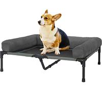BingoPaw Lit surélevé rafraîchissant pour chien : lit surélevé imperméable pour animal de compagnie, avec tapis respirant et tapis en peluche douce pour extérieur, jardin, camping, gris, taille L (90