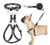 BINGPET Ensemble harnais et laisse réglables anti-traction et anti-fugue pour petits chiens de petite, moyenne et grande taille, classique, pour dressage, promenade facile, course à pied