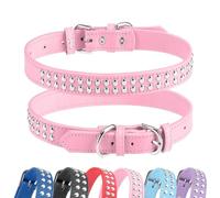 BingPet Véritable Split en Cuir Clouté Collier pour Chien pour Animal Domestique, M, BA2006 Pink