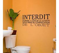 BINGQIAN Français Autocollant Mural Humour Salle de Bain - Citation « Interdit » - Autocollant Mural Phrase Panneau de Toilette pour la Maison ou Le Bureau - Style drôle et Humoristique 40X70Cm