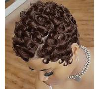 BingSing Perruque courte coupe pixie pour femmes noires, marron foncé, perruques courtes pour femmes noires, cheveux synthétiques bouclés, coupe pixie courte, perruque pour femme (marron foncé)