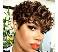 BingSing Perruques courtes brunes pour femmes noires - Brun foncé - Coupe pixie - Cheveux synthétiques courts bouclés pour femmes noires - N° 30 (marron)