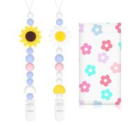 Bingtoo Lot de 2 Attache Tetine en Silicone de Qualité Supérieure pour Garçons et Filles, Accroche Tetine Bebe Mam Bibs Tissu, Cadeau Naissance Fille, Pacifier Chain Chaîne, Attaches-Sucettes