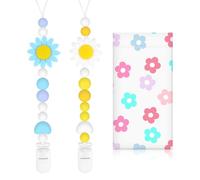 Bingtoo Lot de 2 Attache Tetine en Silicone de Qualité Supérieure pour Garçons et Filles, Accroche Tetine Bebe Mam Bibs Tissu, Cadeau Naissance Fille, Pacifier Chain Chaîne, Attaches-Sucettes