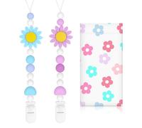 Bingtoo Lot de 2 Attache Tetine en Silicone de Qualité Supérieure pour Garçons et Filles, Accroche Tetine Bebe Mam Bibs Tissu, Cadeau Naissance Fille, Pacifier Chain Chaîne, Attaches-Sucettes