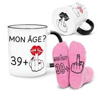 Bingtoo Mug à café et chaussettes drôles pour les 40 ans d'une femme, maman ou amie, Cadeau femme 40 ans, Cadeau anniversaire femme, Tasse doigt d'honneur
