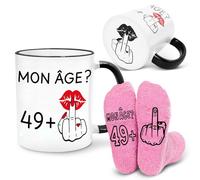 Bingtoo Mug à café et chaussettes drôles pour les 50 ans d'une femme, maman ou amie, Cadeau femme 50 ans, Cadeau anniversaire femme, Tasse doigt d'honneur