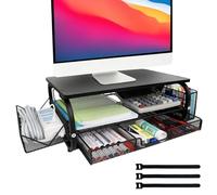 Bingyouth Support pour Écran Gaming & Bureau 30kg/66lbs - Élévateur Moniteur Ergonomique Multifonction Noir avec Plateau Large + 3 Attaches Câbles