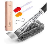 BINHAI Brosse de Nettoyage pour spatule de Barbecue - 1 Brosse de Nettoyage et 2 brosses à Huile - Brosse Robuste à 3 Branches en Acier Inoxydable