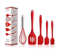 BINHAI Ensemble d'ustensiles de cuisine en silicone rouge - Spatule Brosses à badigeonner Brosse à huile de pâtisserie Batteur à oeufs Fente Turner