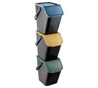 Bini Lot de 3 poubelles empilables couvercle clic tri sélectif déchets cuisine 3 x 25 l filtre inclus