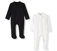 BINIDUCKLING Lot de 2 grenouillères à double fermeture éclair pour bébé garçon et fille - Fermeture éclair bidirectionnelle, pyjama avec pieds et poignets moufles - Combinaison en coton à manches